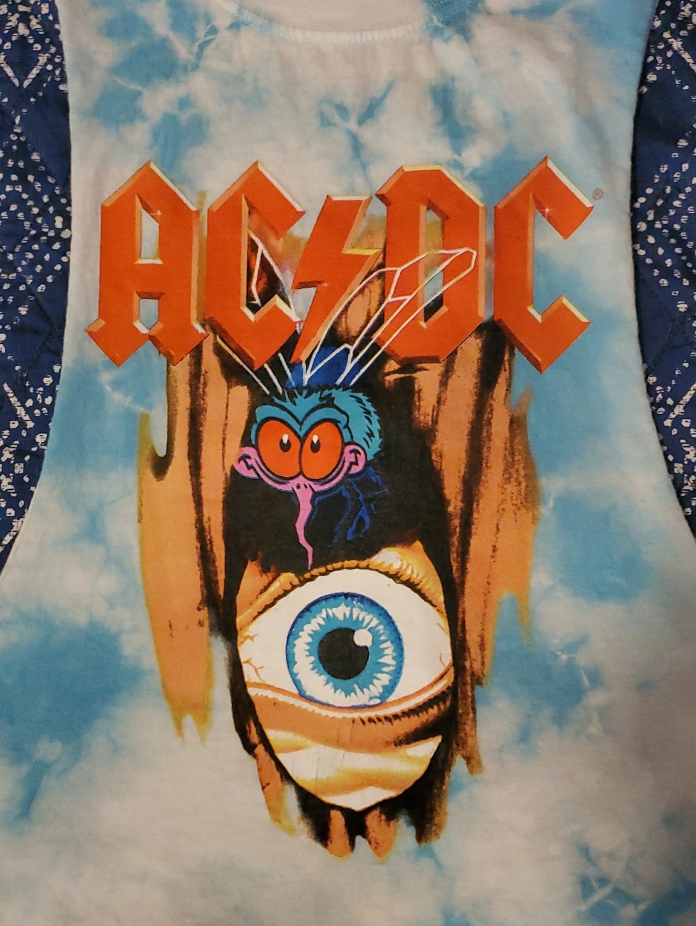 AC/DC Blue Tie-Dye Cropped Muscle Tank Top